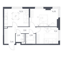 Планировка двухкомнатной(квартира) площадью 53.81 квадратных метров в “ЖК Пригород Лесное”