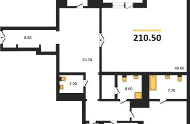 Планировка 4+ комнатной(квартира) площадью 210.5 квадратных метров в ЖК “ЖК Вавилово”