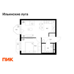 Планировка однокомнатной(квартира) площадью 36.5 квадратных метров в ЖК “ЖК Ильинские луга”