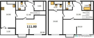 Планировка трехкомнатной(квартира) площадью 111 квадратных метров в “ЖК Римский”