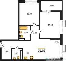 Планировка двухкомнатной(квартира) площадью 70.3 квадратных метров в “ЖК Дзен-кварталы”