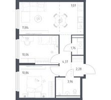 Планировка двухкомнатной(квартира) площадью 52.2 квадратных метров в “ЖК Пригород Лесное”