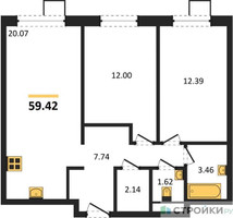 Планировка двухкомнатной(квартира) площадью 62.83 квадратных метров в “ЖК Квартал Тетрис”