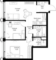Планировка двухкомнатной(квартира) площадью 56.7 квадратных метров в “ЖК СЕТ”