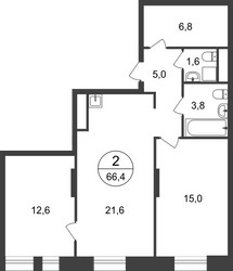 Планировка двухкомнатной(квартира) площадью 66.4 квадратных метров в ЖК “ЖК Первый Московский”