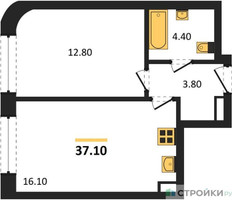 Планировка однокомнатной(квартира) площадью 37.1 квадратных метров в “ЖК МАРК”