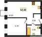 Планировка однокомнатной(квартира) площадью 32 квадратных метров в “ЖК Никольский квартал Отрада”