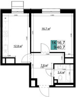 Планировка однокомнатной(квартира) площадью 40.7 квадратных метров в “ЖК Одинцово Сити”