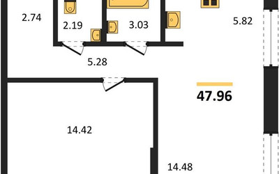 Планировка однокомнатной(квартира) площадью 47.96 квадратных метров в ЖК “ЖК Квартал Авиаторов”