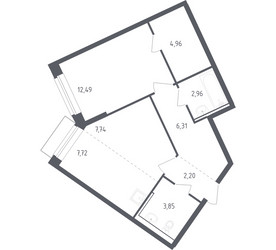 Планировка однокомнатной(квартира) площадью 47.3 квадратных метров в ЖК “ЖК Рублевский Квартал”