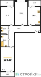 Планировка трехкомнатной(квартира) площадью 104.3 квадратных метров в ЖК “ЖК Riga Hills (Рига Хиллс)”