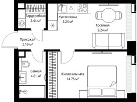 Планировка однокомнатной(квартира) площадью 38.44 квадратных метров в “ЖК Веер”
