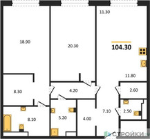 Планировка двухкомнатной(квартира) площадью 105.3 квадратных метров в “Роскошный квартал Life Time”