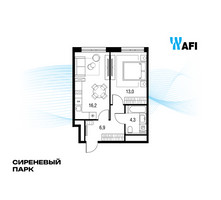 Планировка однокомнатной(квартира) площадью 40.5 квадратных метров в “ЖК Сиреневый парк”