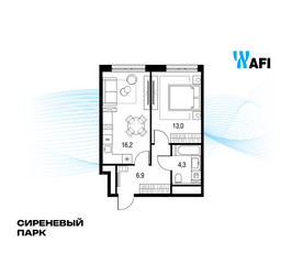 Планировка однокомнатной(квартира) площадью 40.5 квадратных метров в ЖК “ЖК Сиреневый парк”