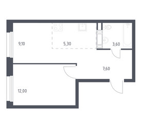 Планировка однокомнатной(квартира) площадью 37.6 квадратных метров в ЖК “ЖК ЭкоБунино (Южное Бунино)”