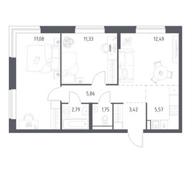 Планировка двухкомнатной(квартира) площадью 60.29 квадратных метров в ЖК “ЖК Новое Видное”