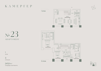 Планировка 4+ комнатной(апартаменты) площадью 247.8 квадратных метров в ЖК “Комплекс особняков Камергер”