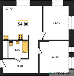 Планировка двухкомнатной(квартира) площадью 54.8 квадратных метров в ЖК “ЖК Первый Московский”
