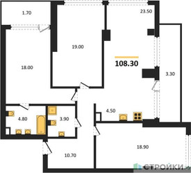 Планировка трехкомнатной(квартира) площадью 108.3 квадратных метров в ЖК “ЖК River Park Кутузовский (Ривер Парк Тауэрс)”
