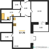 Планировка однокомнатной(квартира) площадью 55.7 квадратных метров в “ЖК Идеал”