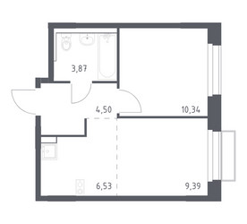 Планировка однокомнатной(квартира) площадью 34.63 квадратных метров в ЖК “ЖК Новое Внуково”