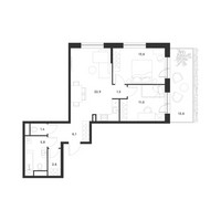 Планировка двухкомнатной(квартира) площадью 68.8 квадратных метров в “ЖК Форевиль”