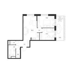 Планировка двухкомнатной(квартира) площадью 68.8 квадратных метров в ЖК “ЖК Форевиль”