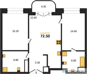 Планировка двухкомнатной(квартира) площадью 72.5 квадратных метров в ЖК “ЖК Большая Татарская 35”