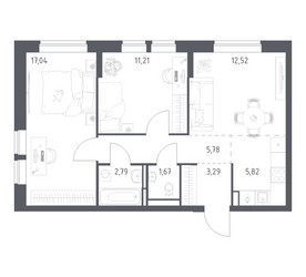 Планировка двухкомнатной(квартира) площадью 60.12 квадратных метров в ЖК “ЖК Богдановский Лес”