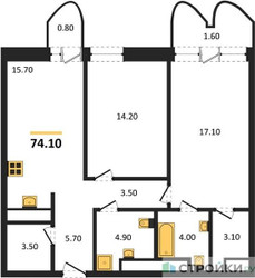 Планировка двухкомнатной(квартира) площадью 73.8 квадратных метров в ЖК “ЖК Союз (СВАО)”