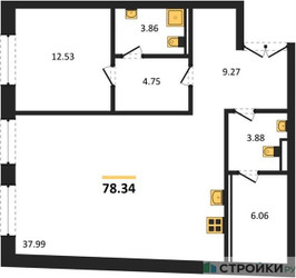 Планировка однокомнатной(квартира) площадью 78.34 квадратных метров в ЖК “ЖК LUCE (Люче)”