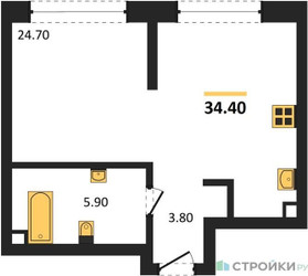 Планировка студии(квартира) площадью 34.4 квадратных метров в ЖК “ЖК Символ”