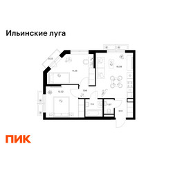 Планировка двухкомнатной(квартира) площадью 49.87 квадратных метров в ЖК “ЖК Ильинские луга”