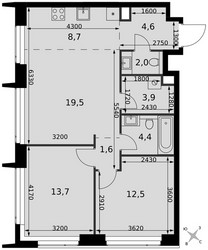 Планировка трехкомнатной(квартира) площадью 70.9 квадратных метров в ЖК “ЖК Амбер Сити”