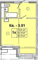 Планировка студии(квартира) площадью 28.19 квадратных метров в “ЖК Радость (Радумля Парк)”