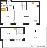 Планировка однокомнатной(квартира) площадью 113.6 квадратных метров в “ЖК Квартал Метроном”