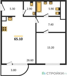 Планировка однокомнатной(квартира) площадью 65.1 квадратных метров в ЖК “ЖК Лаврушинский”