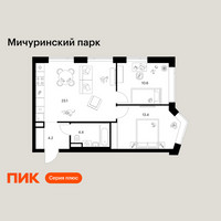 Планировка двухкомнатной(квартира) площадью 55.7 квадратных метров в “ЖК Мичуринский Парк”