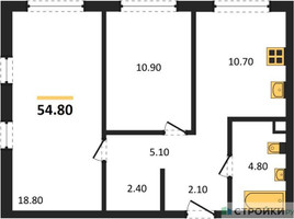 Планировка двухкомнатной(квартира) площадью 54.8 квадратных метров в “ЖК Шагал”