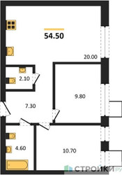 Планировка двухкомнатной(квартира) площадью 54.5 квадратных метров в ЖК “ЖК Никольский квартал Отрада”