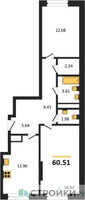 Планировка двухкомнатной(квартира) площадью 60.51 квадратных метров в “ЖК Дюна”