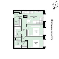 Планировка двухкомнатной(квартира) площадью 66.8 квадратных метров в “ЖК Шелепиха (Cosmopolit)”