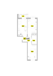 Планировка трехкомнатной(квартира) площадью 65.53 квадратных метров в ЖК “ЖК Радость (Радумля Парк)”