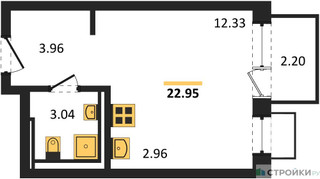 Планировка студии(квартира) площадью 22.95 квадратных метров в “ЖК Богдановский Лес”