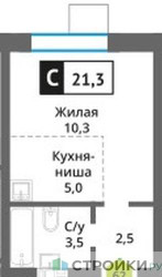 Планировка студии(квартира) площадью 21.3 квадратных метров в ЖК “ЖК Никольский квартал Отрада”