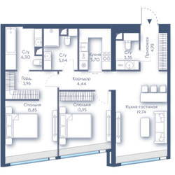 Планировка двухкомнатной(квартира) площадью 83.85 квадратных метров в ЖК “ЖК Дом Дау”