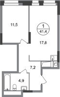 Планировка однокомнатной(квартира) площадью 41.4 квадратных метров в “ЖК Первый Московский”