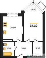 Планировка однокомнатной(квартира) площадью 37.3 квадратных метров в “ЖК Видный берег 2”