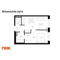 Планировка однокомнатной(квартира) площадью 35.42 квадратных метров в “ЖК Ильинские луга”